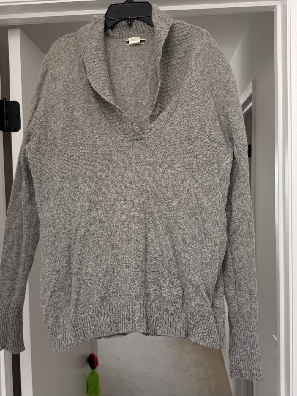 J. Crew Light Gray V-Neck Shawl-Collar Sweater